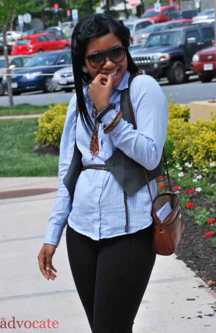 Already prepared for the summer, Stephanie Cesar is wearing leggings from Macy’s, a vest and button down from Lord and Taylor along with boots and a pull over bag by Liz Clairborne. -- Photo by: Todd Freimuth