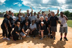 The Staff vs Student Kickball game team photo