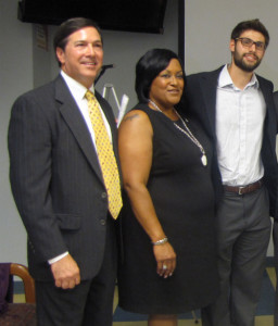 Montgomery College President DeRionne Pollard, center, hosted a food waste awareness event at Montgomery College, Rockville campus. (Photo Credit: Alla Bliskovsky)