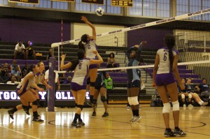 Sophomore Yesenia Mora, 2, attacks the ball. (Photo Credit: Adriano cassoma)