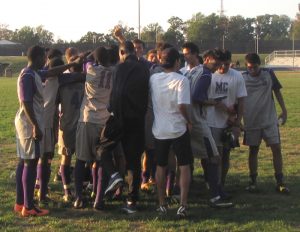 Raptors congratulate each other after the 10-0 victory over Chesapeake College Skipjacks. (Photo Credit: Kevin Ortiz)