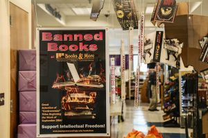 The front of the book burning display at the MC Bookstore, photo credit: Emmanuel Jean Marie