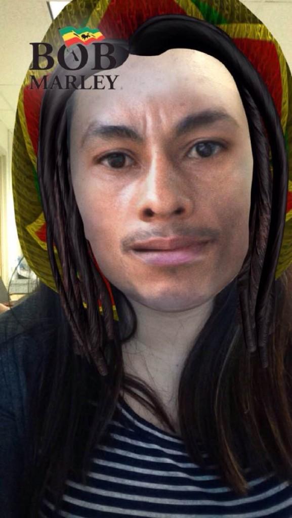 Snapchat filter of Bob Marley, an icon to marijuana users (photo: Sara Monterroos) 