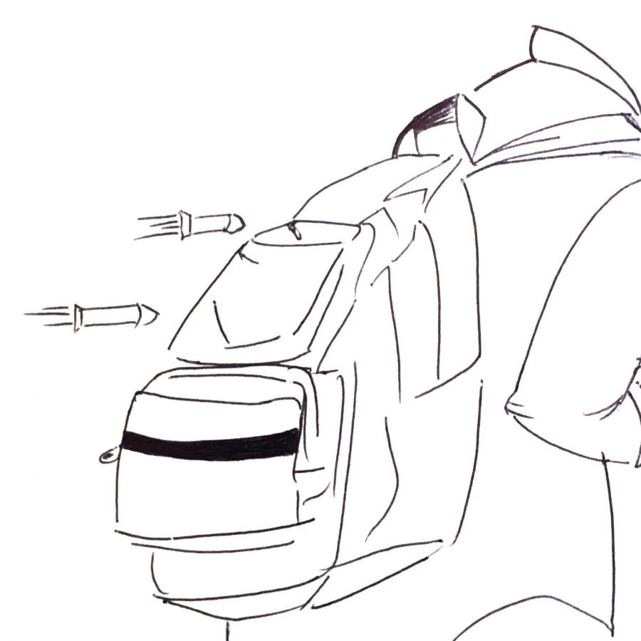 The safest backpack that can protect you from bullets (drawing: Paula Monterroso)                 
