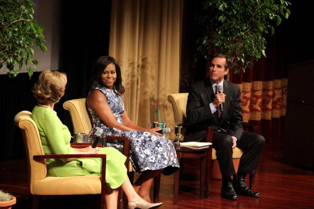 Former First Lady, Lauren Bush, First Lady Michelle Obama, and ABC anchor, Bob Woodruff at the Joining Forces initiative conference. (photo: Sara Monterroso)