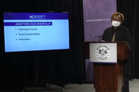 Dr. Charlene Dukes (MC Interim President) speaks on successful adaptation at the Spring Opening Meeting of 2022. Screenshot from the youtube LIVE - Credits: MCTV