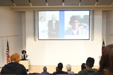 Dr. Devlon Jackson presented on digital health issues in communities of color on September 19th as part of Montgomery College’s Frank Islam Athenaeum Symposia Fall 2022 Speaker Series. Here, she shows images of her family members as she discussed how their experiences with digital health tools inspired her research. 