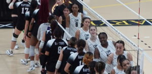 Players from both the Montgomery College Raptors and College of Southern Maryland Hawks shaking hands following their match. (Photo Credit: Chase Carty)